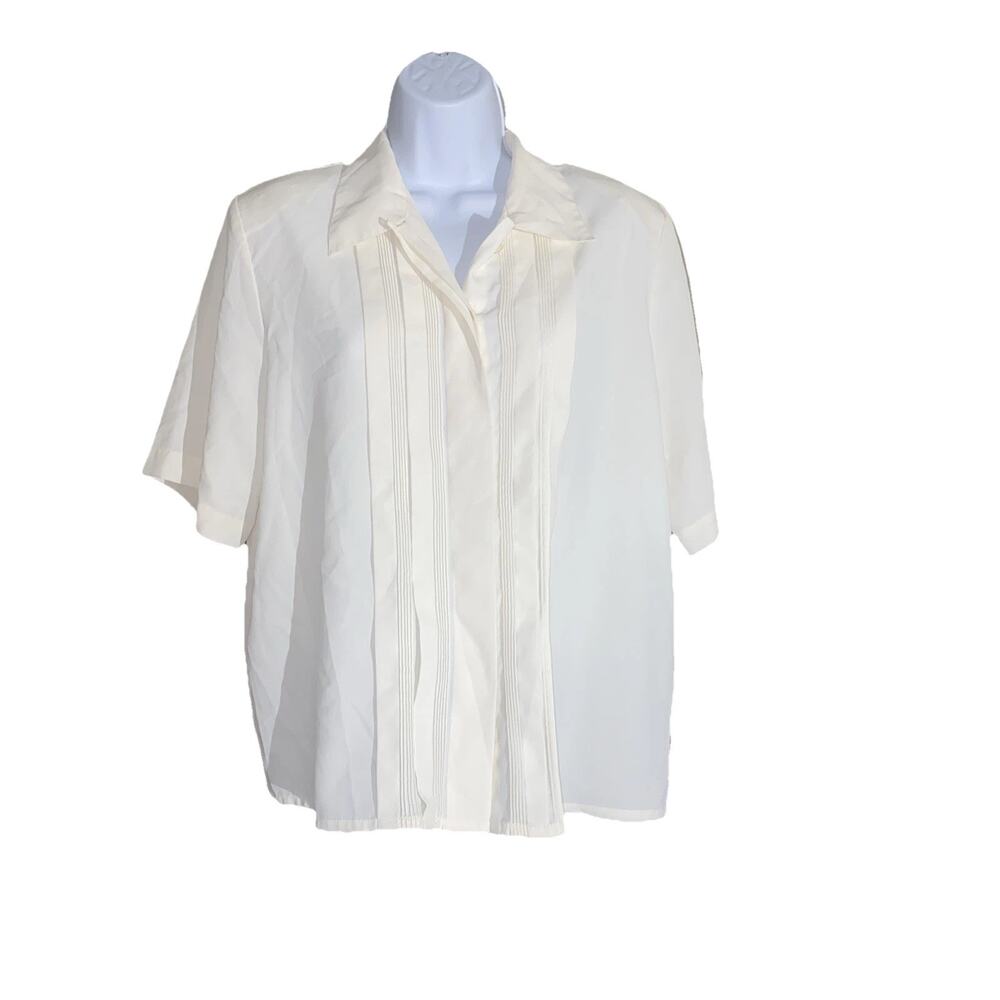 VTG Christie & Jill Plus 14P Silky Soft White Button Blouse Officecore Grandma